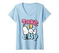 Women's Peanuts Snoopy Rest Relax Enjoy Lazy Summer Days Classic Fun V-Neck T-Shirt