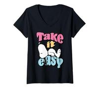 Women's Peanuts Snoopy Rest Relax Enjoy Lazy Summer Days Fun Classic V-Neck T-Shirt
