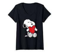 Womens Peanuts - Snoopy Valentine's Day Hugging Heart V-Neck T-Shirt
