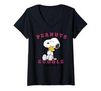 Women's Peanuts Snoopy Woodstock College Cuddle Society Hugs Classic V-Neck T-Shirt