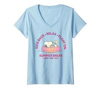 Women's Peanuts Snoopy Woodstock Summer Break Beachy Retro Vibes V-Neck T-Shirt