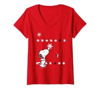 Women's Peanuts Snoopy Xmas Christmas Classic Stars Pattern Festive V-Neck T-Shirt