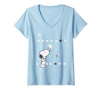 Women's Peanuts Snoopy Xmas Christmas Stars Pattern Classic Festive V-Neck T-Shirt