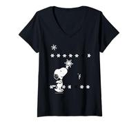 Women's Peanuts Snoopy Xmas Christmas Stars Pattern Festive Classic V-Neck T-Shirt