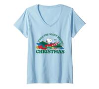 Womens Peanuts Snoopy Xmas Night Before Christmas Beagle Retro Art V-Neck T-Shirt