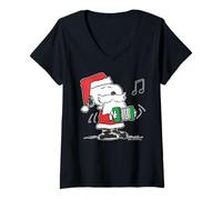 Womens Peanuts Snoopy Xmas Santa Music Treats Classic 80s Gifts V-Neck T-Shirt