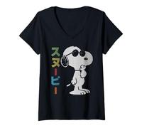 Womens Peanuts Tokyo Snoopy Joe Cool Vintage Comic Japanese Gifts V-Neck T-Shirt