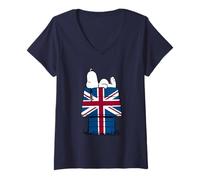 Womens Peanuts Union Jack Hut Snoopy V-Neck T-Shirt