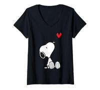 Women's Peanuts Valentine's Day Heart Sitting Snoopy V-Neck T-Shirt