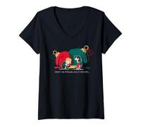 Women's Peanuts Xmas Sally Schroeder Mistletoe Kiss Piano Christmas V-Neck T-Shirt