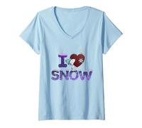 Womens Peanuts Xmas Snoopy Woodstock I Love Snow Holiday Classic V-Neck T-Shirt