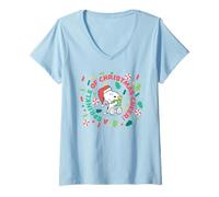 Womens Peanuts Xmas Snoopy Woodstock Peppermint Fun Sprinkle Gifts V-Neck T-Shirt