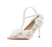 Women's Pearl Ankle Strap Silver Stiletto High Heels - Elegant Wedding Party Shoes for Brides, Prom & Evening Events,Silver,5 UK