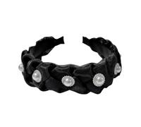 Women's Pearl Braided Hair Bands Twist Hair Band Tulle Headband Braided Hair Bands Vintage Headband Non-Slip Hair Accessories Headwear for Daily Wear for Women, Black