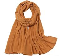 Womens Pearl Chiffon Scarf Ethnic Head Wrap with Crinkle Texture, Lightweight Elegant Shawl for Hijab Styling, Soft Drape Fashion Accessory, 175x70 cm(Camel)