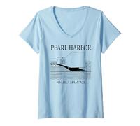 Womens Pearl Harbor Hawaii Minimalist Historic Travel Souvenir V-Neck T-Shirt