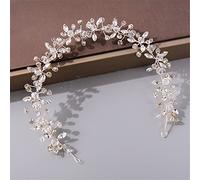 Women's Pearl Rhinestone Headband Wedding Hair Accessories Bridal Headdress Hair Accessories Silver Headband (Silver 18)