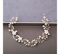 Women's Pearl Rhinestone Headband Wedding Hair Accessories Bridal Headdress Hair Accessories Silver Headband (Light Gold 6)