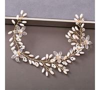 Women's Pearl Rhinestone Headband Wedding Hair Accessories Bridal Headdress Hair Accessories Silver Headband (Light Gold 3)