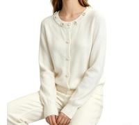 Women's Pearl Round Neck Knit Sweater Solid Summer Top(White One Size)