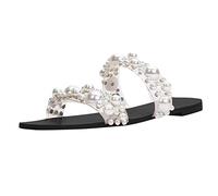 Women's Pearls Flat Sandals UK Clearance, Ladies Open Toe Sandal Shower Shoes Bathroom Slippers Beads Sandals Summer Fashion Slipper Party Evening Shoe Outdoor Beach Boho Sliders Non-Slip Flip Flops