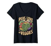 Women's Peas Love and Veggies Garden Vegetables Vegetarian Vegan V-Neck T-Shirt