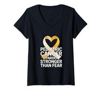 Women's Pediatric Cancer Parent Stronger Than Fear V-Neck T-Shirt