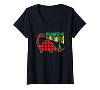 Womens Pediatric Nurse Christmas Dinosaur Design V-Neck T-Shirt