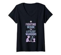 Women's Pediatric Oncology Nurse Strength Cancer Warrior Support V-Neck T-Shirt