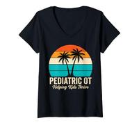 Women's Pediatric OT Helping Kids Thrive Retro Sunset Graphic V-Neck T-Shirt