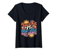 Women's Pediatric PT Every Little Step Counts Therapist V-Neck T-Shirt