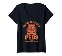 Women's Pediatrics Doctor Nurse Tiny Humans Stethoscope Bear V-Neck T-Shirt