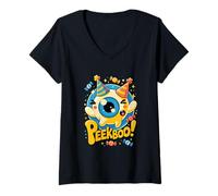 Womens Peekboo One Eyed Monster with Party Hats and Candy Halloween V-Neck T-Shirt