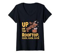 Womens Peeking Dachshund Mom T-Shirt UP ON The Rooftop Click Click V-Neck T-Shirt