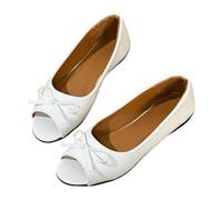 Women's Peep Toe Ballet Flats with Bow Detail Comfortable Slip On Summer Pumps Casual Flat Shoes for Work Office Everyday Wear Beige