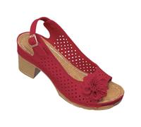 Women's Peep Toe Floral Decor Mid Block Heel Sandals, Breathable Hollow Out Cutout Back Strap Buckle Casual Comfortable Summer Daily Walking Dress Shoes Size 6