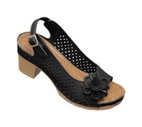 Women's Peep Toe Floral Decor Mid Block Heel Sandals, Breathable Hollow Out Cutout Back Strap Buckle Casual Comfortable Summer Daily Walking Dress Shoes Size 4