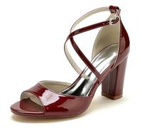 Women's Peep Toe Heeled Sandals Cut Out Wedding Pumps High Heel Bride Dress Shoes with Adjustable Cross Strap,Burgundy,3 UK