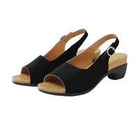 Women's Peep Toe Slingback Sandals Low Block Heel Comfort Summer Shoes Adjustable Buckle Strap Smart Casual Sandals for Walking Office Holiday Black