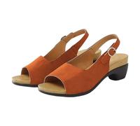 Women's Peep Toe Slingback Sandals Low Block Heel Comfort Summer Shoes Adjustable Buckle Strap Smart Casual Sandals for Walking Office Holiday Brown