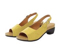 Women's Peep Toe Slingback Sandals Low Block Heel Comfort Summer Shoes Adjustable Buckle Strap Smart Casual Sandals for Walking Office Holiday Yellow