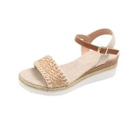 Women's Peep Toe Square Heel Sandals Adjustable Roman Orthopedic Summer, beige, 4 UK