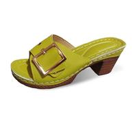 Women's Peep Toe Wedge Sandals, Buckle Strap Leather Slide Mules, Comfortable Block Heel Platform Sandals, Summer Beach Casual Slip-On Shoes for Women Light Green