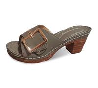 Women's Peep Toe Wedge Sandals, Buckle Strap Leather Slide Mules, Comfortable Block Heel Platform Sandals, Summer Beach Casual Slip-On Shoes for Women Army Green