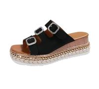 Women's Peep Toe Wedge Slide Sandals - Roman Adjustable Strap Lightweight Slippers for Beach, Holiday, Casual Wear | Comfortable Slip On Spring Summer Autumn Footwear Black