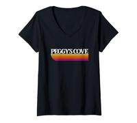 Womens Peggy's Cove Canada Retro Graphic - Peggy's Cove Nova Scotia V-Neck T-Shirt