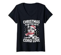Womens Pembroke Cardigan Christmas is Better with Welsh Corgi Love V-Neck T-Shirt