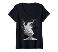 Womens Pencil Art Ethereal Abstract Soulful Mystical Chill Zen Vibe V-Neck T-Shirt