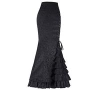 Women's Pencil Skirt Lace Up Jacquard Fishtail Mermaid Long Skirts for Women UK Steampunk Fishtail Mermaid Skirt Vintage Gothic Maxi Victorian High Waisted Ruffle Skirts Black