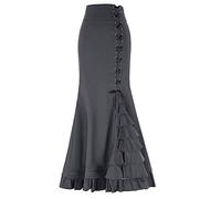 Women's Pencil Skirt Retro Gothic Ladies Vintage Victorian Style High Ruffle Jacquard Fishtail Mermaid Long Skirt (L,Grey)